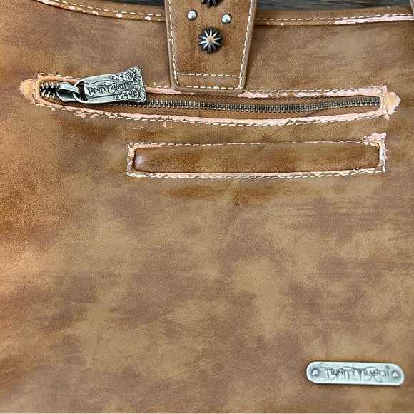 Trinity Ranch Montana West Brown Tooled Studded Design Western Crossbody Bag - Picture 10 of 14